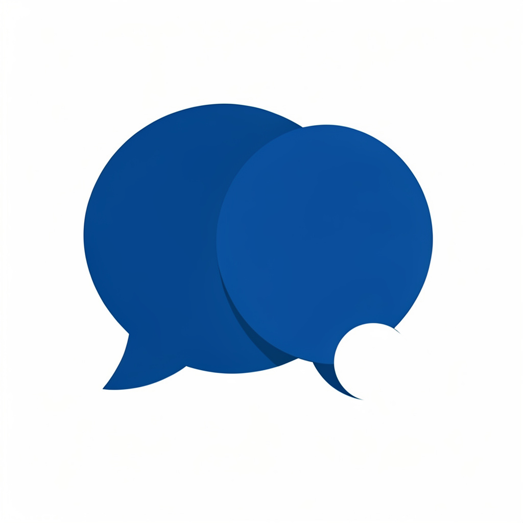 Flat vector icon of chat bubbles overlapping, white circle badge