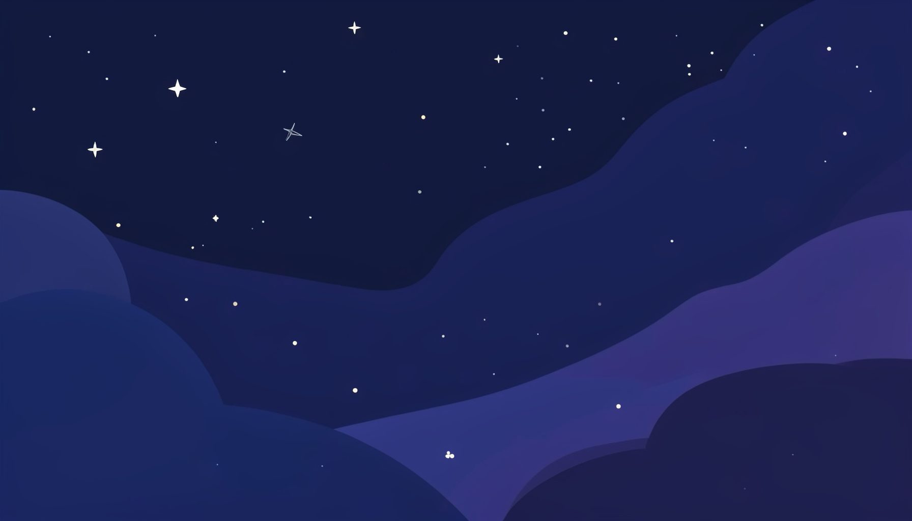 Deep space with scattered stars and soft nebula clouds in dark blue and violet tones